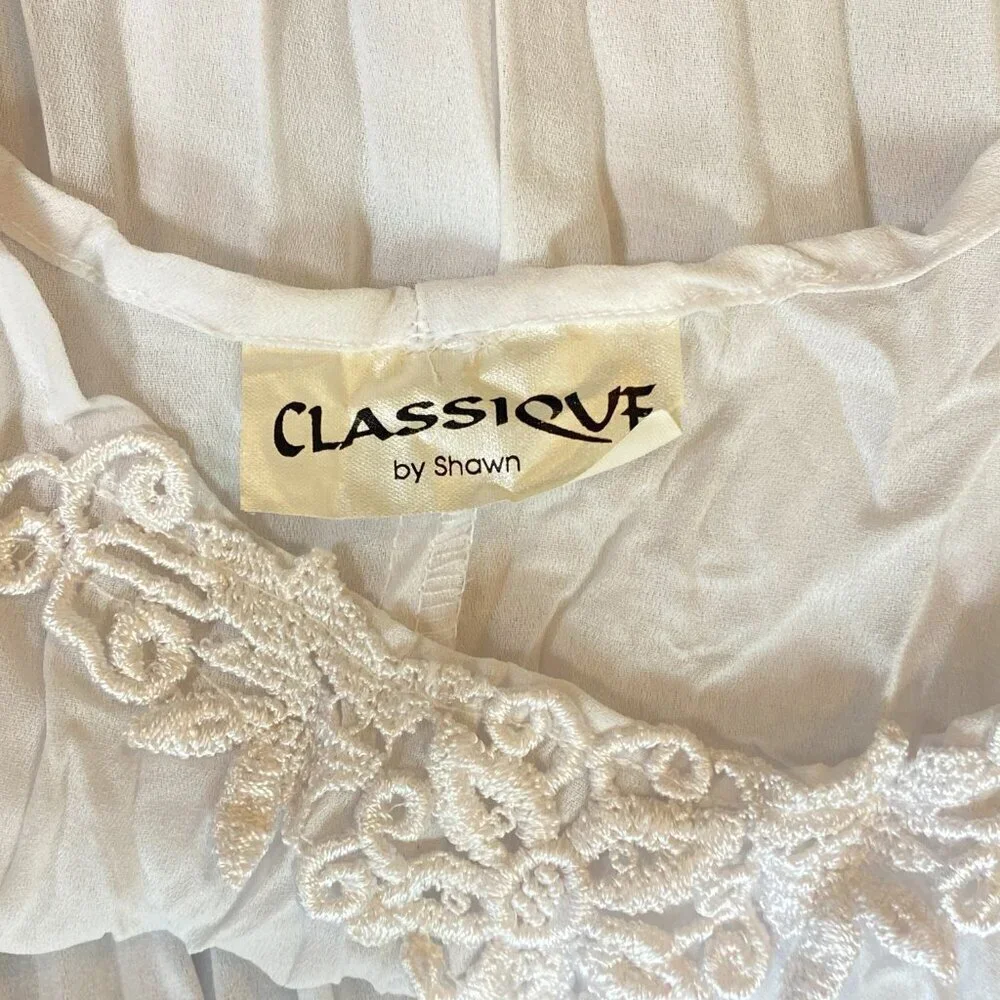 VTG Classique by Shawn Ivory Sheer Crinkle Pleated Crochet Hem Maxi Dress 276L - Picture 8 of 8